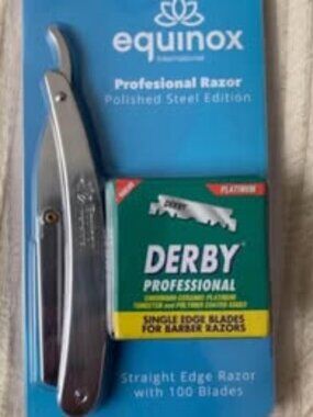 Maquinilla de afeitar de filo recto profesional Equinox: con 100 hojas Derby de